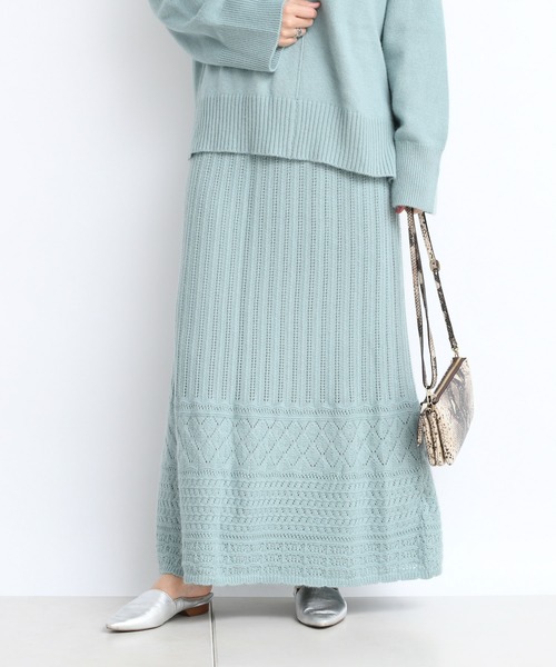 DouDou(ドゥドゥ)の「ニットアップ透かしジャガードスカート(スカート・レディース・グリーン/ベージュ・FREE)」の9枚目の写真