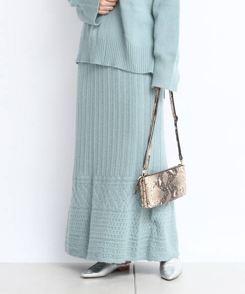 DouDou(ドゥドゥ)の「ニットアップ透かしジャガードスカート(スカート・レディース・グリーン/ベージュ・FREE)」の22枚目の写真