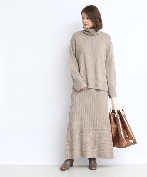 DouDou(ドゥドゥ)の「ニットアップ透かしジャガードスカート(スカート・レディース・グリーン/ベージュ・FREE)」の14枚目の写真