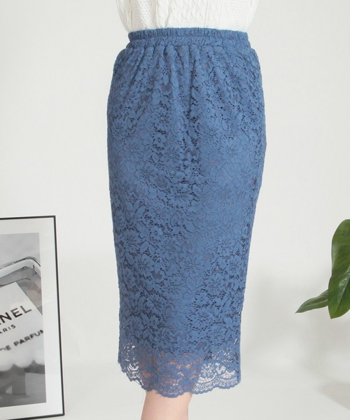 Julia Boutique（ジュリアブティック）の「総レースタイトスカート/510566L（スカート・レディース・ブラック/ベージュ/パープル/ネイビー/ブルー/ボルドー/ミント/ライトブルー/ピンク/イエロー・M/LL/L）」の6枚目の写真