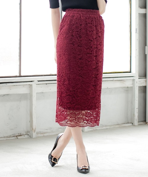 Julia Boutique（ジュリアブティック）の「総レースタイトスカート/510566L（スカート・レディース・ブラック/ベージュ/パープル/ネイビー/ブルー/ボルドー/ミント/ライトブルー/ピンク/イエロー・M/LL/L）」の10枚目の写真