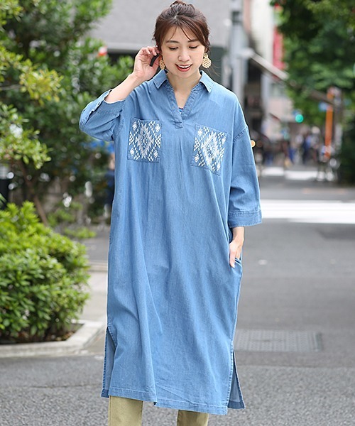 セール ナバホライトデニム スキッパーワンピース ワンピース ワンピース チチカカ チチカカ のファッション