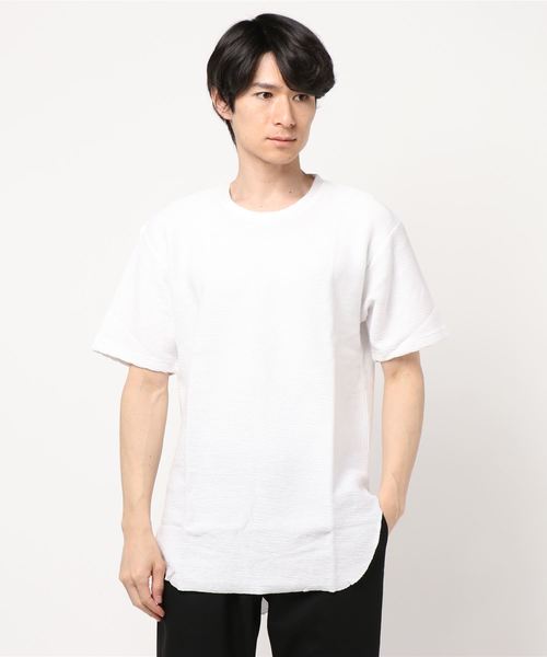TRAP/U (トラップユー)の「【TRAP/U】メランジタックボーダー ロング丈T(Tシャツ/カットソー・メンズ・ホワイト/ブラック/オートミール・MEDIUM/LARGE)」の2枚目の写真