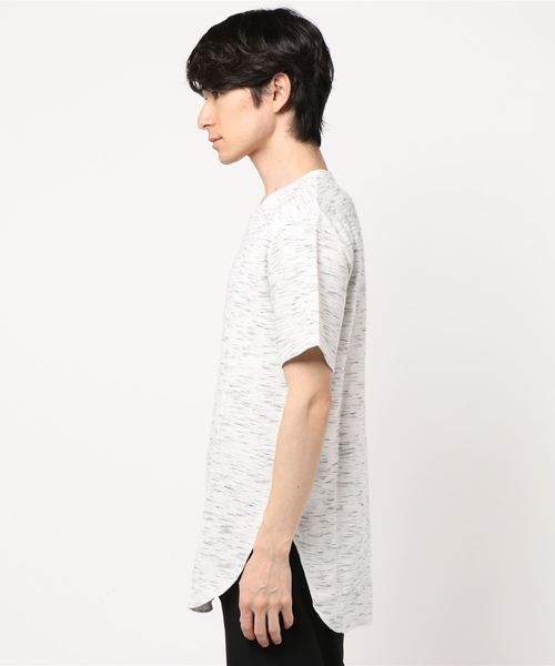 TRAP/U (トラップユー)の「【TRAP/U】メランジタックボーダー ロング丈T(Tシャツ/カットソー・メンズ・ホワイト/ブラック/オートミール・MEDIUM/LARGE)」の4枚目の写真