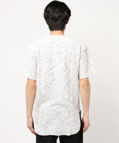 TRAP/U (トラップユー)の「【TRAP/U】メランジタックボーダー ロング丈T(Tシャツ/カットソー・メンズ・ホワイト/ブラック/オートミール・MEDIUM/LARGE)」の5枚目の写真