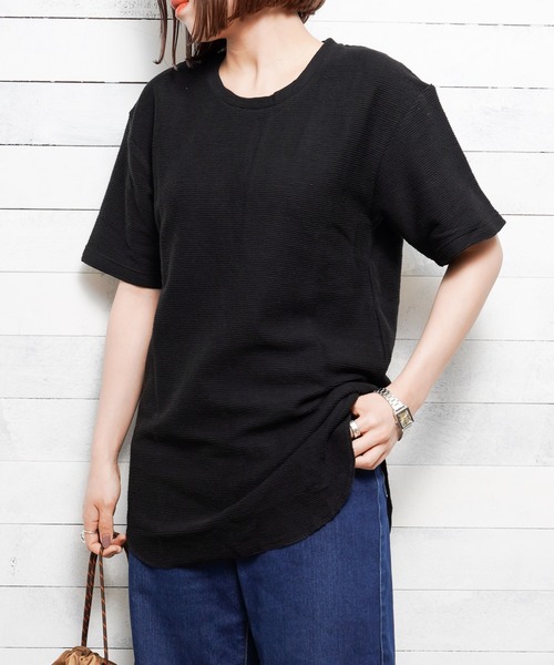 TRAP/U (トラップユー)の「【TRAP/U】メランジタックボーダー ロング丈T(Tシャツ/カットソー・メンズ・ホワイト/ブラック/オートミール・MEDIUM/LARGE)」の10枚目の写真