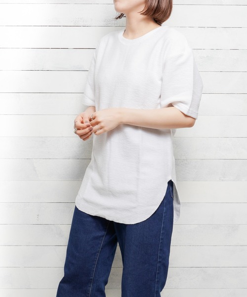 TRAP/U (トラップユー)の「【TRAP/U】メランジタックボーダー ロング丈T(Tシャツ/カットソー・メンズ・ホワイト/ブラック/オートミール・MEDIUM/LARGE)」の9枚目の写真