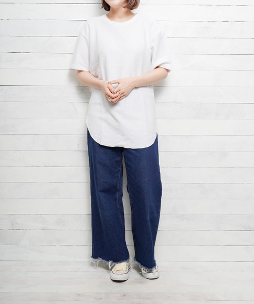 TRAP/U (トラップユー)の「【TRAP/U】メランジタックボーダー ロング丈T(Tシャツ/カットソー・メンズ・ホワイト/ブラック/オートミール・MEDIUM/LARGE)」の6枚目の写真
