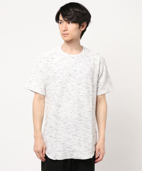 TRAP/U (トラップユー)の「【TRAP/U】メランジタックボーダー ロング丈T(Tシャツ/カットソー・メンズ・ホワイト/ブラック/オートミール・MEDIUM/LARGE)」の11枚目の写真