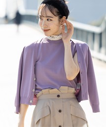 12Twelve Agenda | Ｖネックビジュー釦７分袖ニットカーディガン(カーディガン/ボレロ)