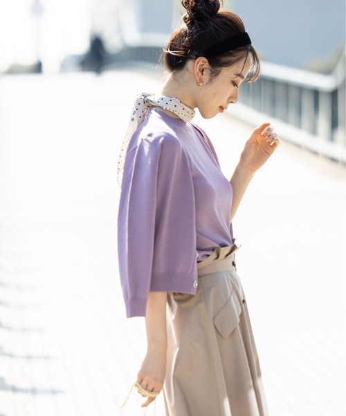 12Twelve Agenda（トゥエルブ　アジェンダ）の「Ｖネックビジュー釦７分袖ニットカーディガン（カーディガン/ボレロ・レディース・ブラック/ラベンダー/ネイビー/オフホワイト・M）」の14枚目の写真