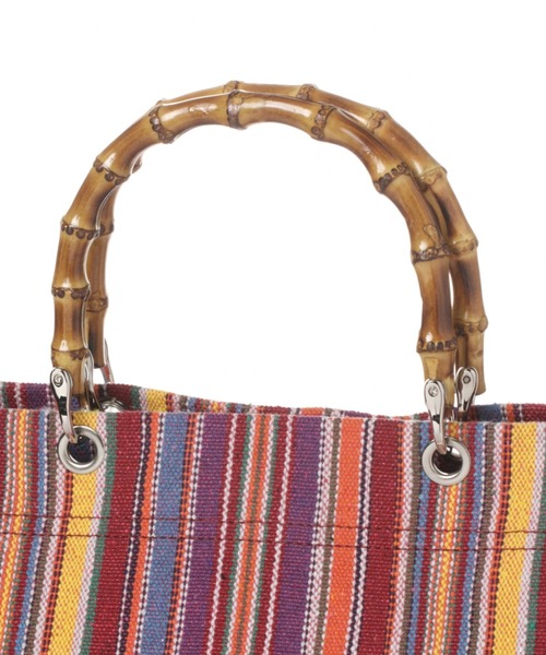 LAKOLE（ラコレ）の「バンブーハンドルマーケットバッグ / LAKOLE（ハンドバッグ・レディース・レッド/ブルー・FREE）」の6枚目の写真