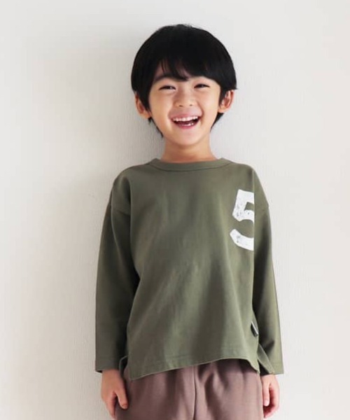 MAKE YOUR DAY（メイクユアデイ）の「No.5プリントスリット長袖Tシャツ■80～140cm（Tシャツ/カットソー・キッズ・パープル/カーキ/キャメル・90/100/110/120/80/130/140）」の5枚目の写真