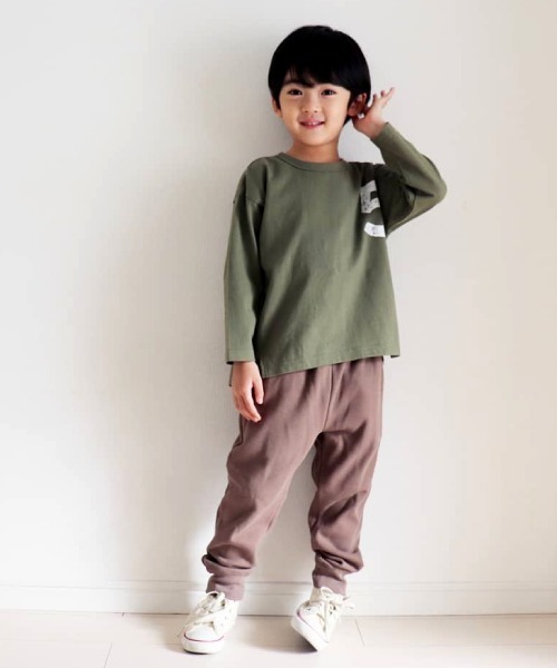 MAKE YOUR DAY（メイクユアデイ）の「No.5プリントスリット長袖Tシャツ■80～140cm（Tシャツ/カットソー・キッズ・パープル/カーキ/キャメル・90/100/110/120/80/130/140）」の4枚目の写真