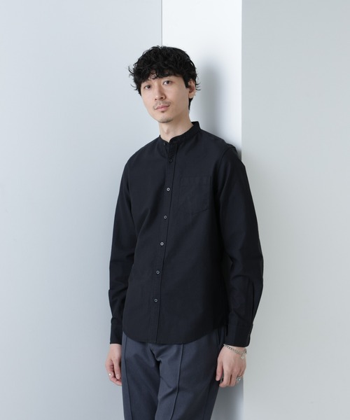 Scye ブラック バンドカラーシャツ 38 Scye (レディース）コットンモールスキンバンドカラーシャツドレス