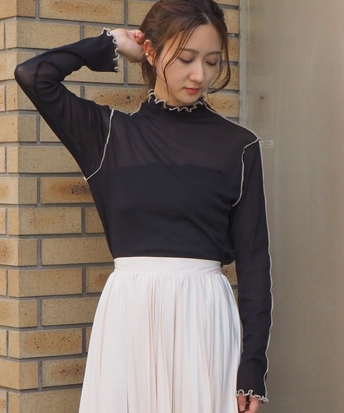 tiptop（ティップトップ）の「2020AW ハイネックシアーメローロンT（Tシャツ/カットソー・レディース・オフホワイト/ブラック/グレイッシュベージュ・FREE）」の7枚目の写真