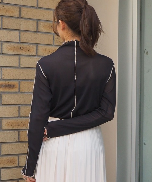 tiptop（ティップトップ）の「2020AW ハイネックシアーメローロンT（Tシャツ/カットソー・レディース・オフホワイト/ブラック/グレイッシュベージュ・FREE）」の9枚目の写真