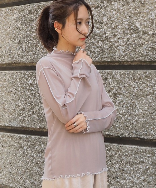 tiptop（ティップトップ）の「2020AW ハイネックシアーメローロンT（Tシャツ/カットソー・レディース・オフホワイト/ブラック/グレイッシュベージュ・FREE）」の12枚目の写真