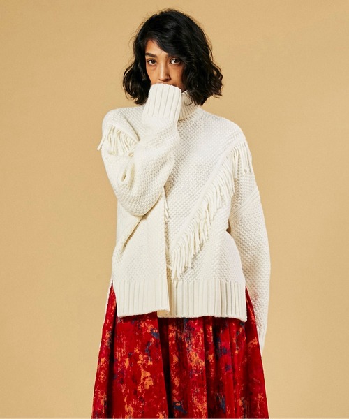 DOUBLE STANDARD CLOTHING（ダブルスタンダードクロージング）の「cashfeel  フリンジデザインニット（ニット/セーター・レディース・オフホワイト・FREE）」の10枚目の写真