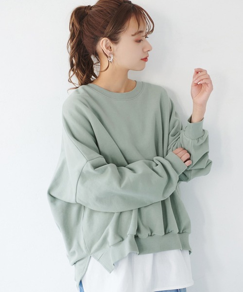 coca（coca）（コカ）の「USAコットン春スウェット（スウェット・レディース・ライトグリーン/チャコールグレー/アイボリー・ONE SIZE）」の2枚目の写真