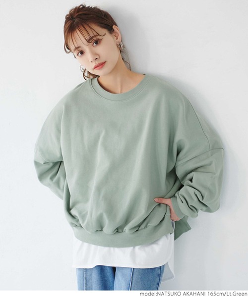 coca（coca）（コカ）の「USAコットン春スウェット（スウェット・レディース・ライトグリーン/チャコールグレー/アイボリー・ONE SIZE）」の4枚目の写真