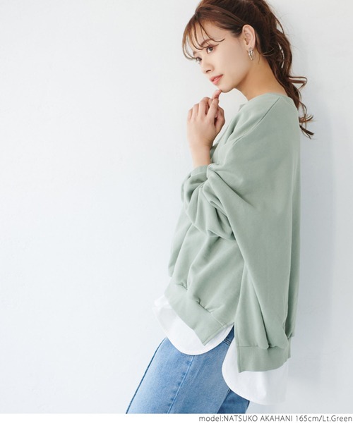 coca（coca）（コカ）の「USAコットン春スウェット（スウェット・レディース・ライトグリーン/チャコールグレー/アイボリー・ONE SIZE）」の6枚目の写真