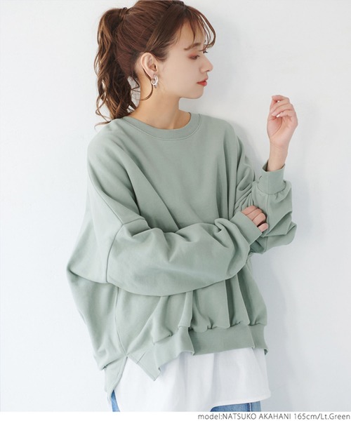 coca（coca）（コカ）の「USAコットン春スウェット（スウェット・レディース・ライトグリーン/チャコールグレー/アイボリー・ONE SIZE）」の8枚目の写真