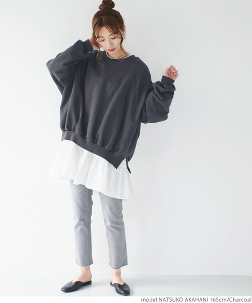 coca（coca）（コカ）の「USAコットン春スウェット（スウェット・レディース・ライトグリーン/チャコールグレー/アイボリー・ONE SIZE）」の13枚目の写真