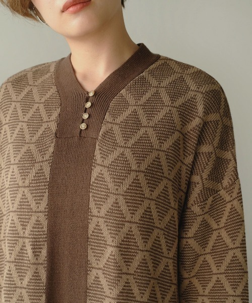 Bab（バブ）の「【WEB限定】ジャガードニットカフタンワンピース（ワンピース・レディース・ブラウン/ライトグリーン/ベージュ/モカ・FREE）」の12枚目の写真