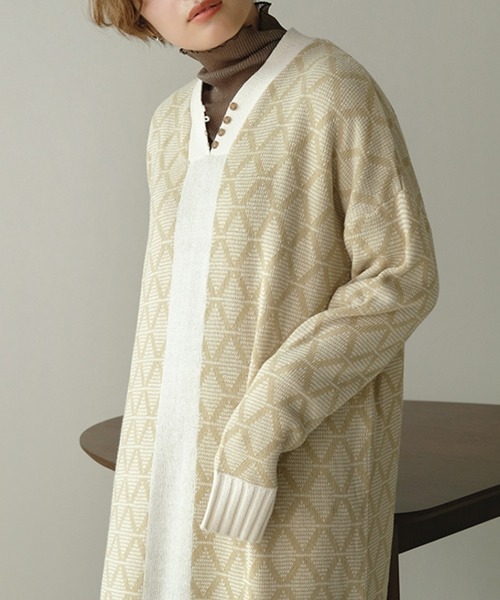 Bab（バブ）の「【WEB限定】ジャガードニットカフタンワンピース（ワンピース・レディース・ブラウン/ライトグリーン/ベージュ/モカ・FREE）」の21枚目の写真