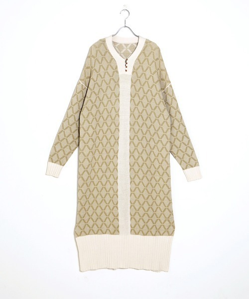 Bab（バブ）の「【WEB限定】ジャガードニットカフタンワンピース（ワンピース・レディース・ブラウン/ライトグリーン/ベージュ/モカ・FREE）」の6枚目の写真