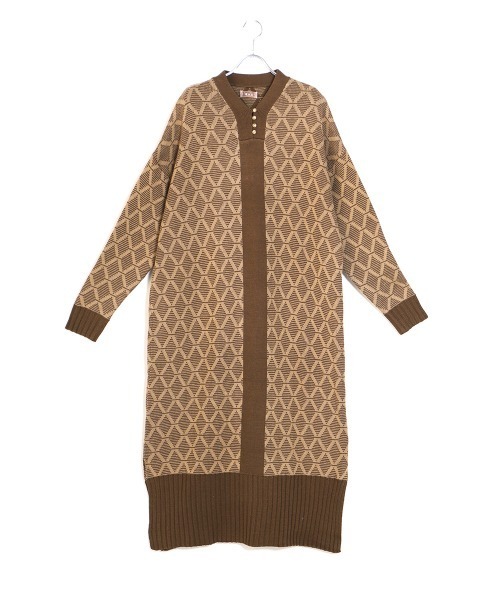 Bab（バブ）の「【WEB限定】ジャガードニットカフタンワンピース（ワンピース・レディース・ブラウン/ライトグリーン/ベージュ/モカ・FREE）」の5枚目の写真