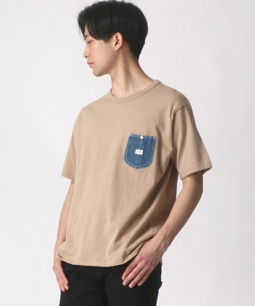 一点物】デニムリメイク ブリーチTシャツ デニムポケット付き 見繕っ