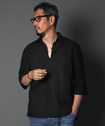 美品☆The DUFFER of ST.E 7分袖スキッパーシャツXL The DUFFER of ST.GEORGE シャツ LINEN BLEND 3Q SKIPPER SHIRT