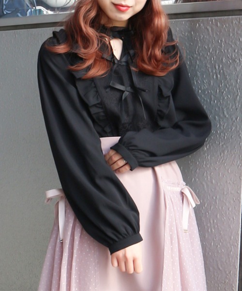 TOGAブラックフリルリボンシャツ TOGAブラックフリルリボンシャツ 入卒/セレモニー/洗える