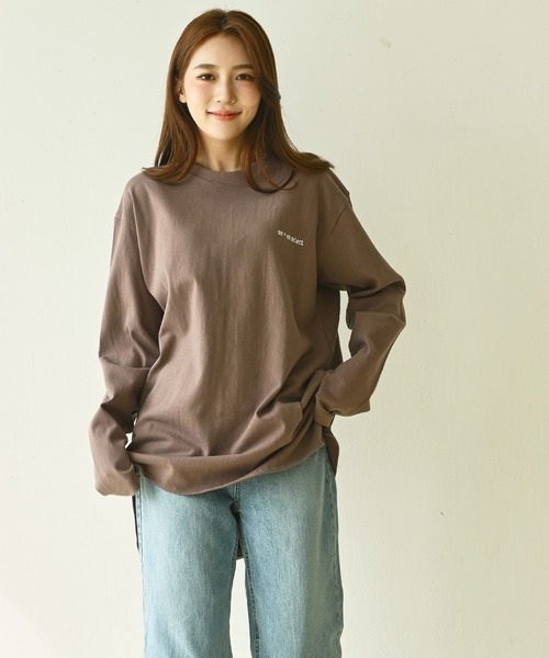 me+em select（ミームセレクト）の「me+em select ラウンドオーバーゆるロンTee（Tシャツ/カットソー・レディース・チャコールグレー/アイボリー/モカ・FREE）」の3枚目の写真