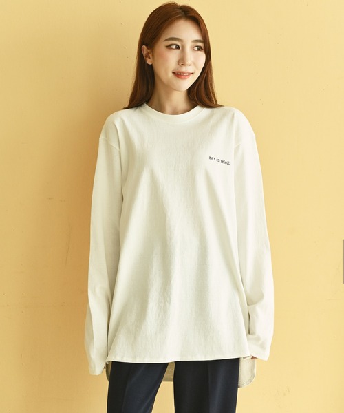me+em select（ミームセレクト）の「me+em select ラウンドオーバーゆるロンTee（Tシャツ/カットソー・レディース・チャコールグレー/アイボリー/モカ・FREE）」の4枚目の写真