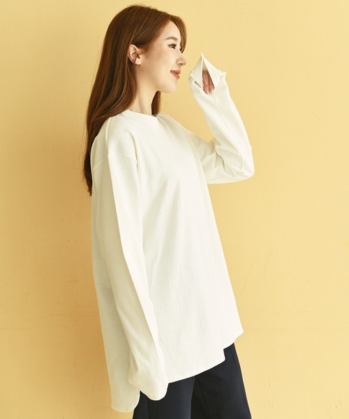 me+em select（ミームセレクト）の「me+em select ラウンドオーバーゆるロンTee（Tシャツ/カットソー・レディース・チャコールグレー/アイボリー/モカ・FREE）」の8枚目の写真