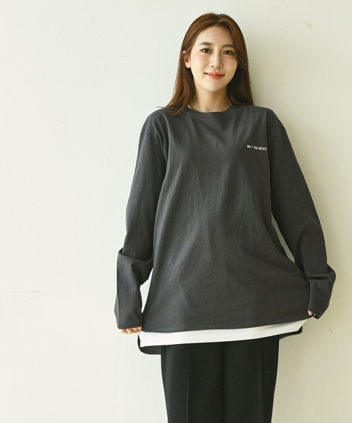 me+em select（ミームセレクト）の「me+em select ラウンドオーバーゆるロンTee（Tシャツ/カットソー・レディース・チャコールグレー/アイボリー/モカ・FREE）」の13枚目の写真