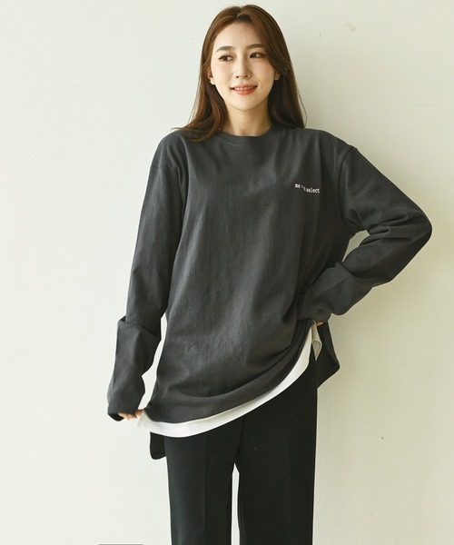 me+em select（ミームセレクト）の「me+em select ラウンドオーバーゆるロンTee（Tシャツ/カットソー・レディース・チャコールグレー/アイボリー/モカ・FREE）」の6枚目の写真