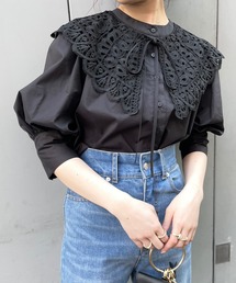 Chico | 刺繍レース付け襟5分袖2wayスタンドブラウス(シャツ/ブラウス)