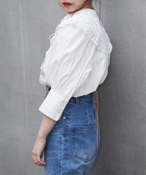 Chico（チコ）の「刺繍レース付け襟5分袖2wayスタンドブラウス（シャツ/ブラウス・レディース・ライトベージュ/ブラック/ホワイト・FREE）」の5枚目の写真