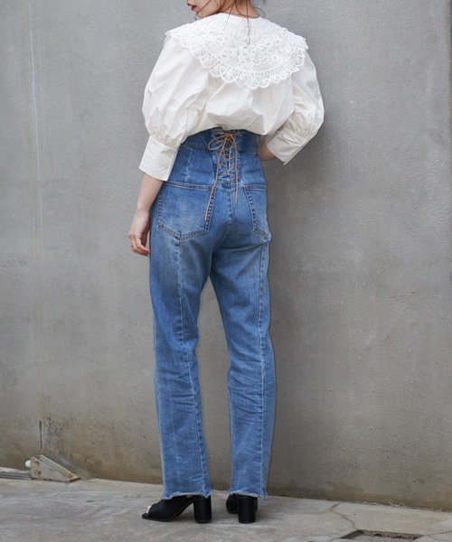 Chico（チコ）の「刺繍レース付け襟5分袖2wayスタンドブラウス（シャツ/ブラウス・レディース・ライトベージュ/ブラック/ホワイト・FREE）」の8枚目の写真