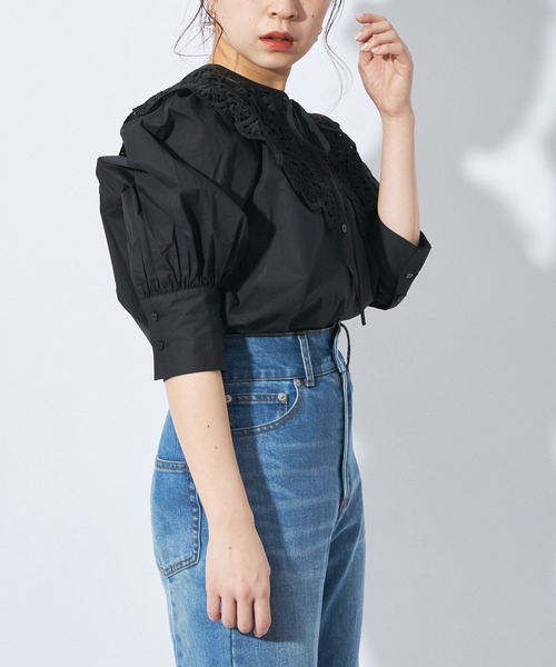 Chico（チコ）の「刺繍レース付け襟5分袖2wayスタンドブラウス（シャツ/ブラウス・レディース・ライトベージュ/ブラック/ホワイト・FREE）」の12枚目の写真