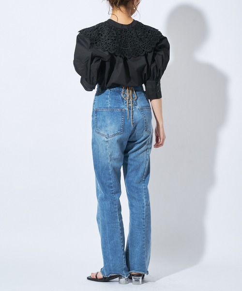 Chico（チコ）の「刺繍レース付け襟5分袖2wayスタンドブラウス（シャツ/ブラウス・レディース・ライトベージュ/ブラック/ホワイト・FREE）」の17枚目の写真