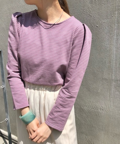 Kastane（カスタネ）の「パフボーダー７分袖Tee（Tシャツ/カットソー・レディース・サックスブルー/ピンク/グリーン・FREE）」の3枚目の写真