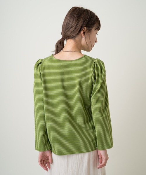 Kastane（カスタネ）の「パフボーダー７分袖Tee（Tシャツ/カットソー・レディース・サックスブルー/ピンク/グリーン・FREE）」の11枚目の写真