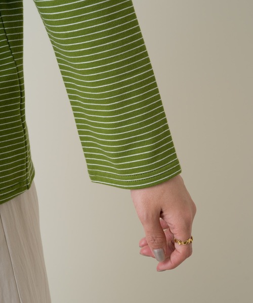 Kastane（カスタネ）の「パフボーダー７分袖Tee（Tシャツ/カットソー・レディース・サックスブルー/ピンク/グリーン・FREE）」の13枚目の写真