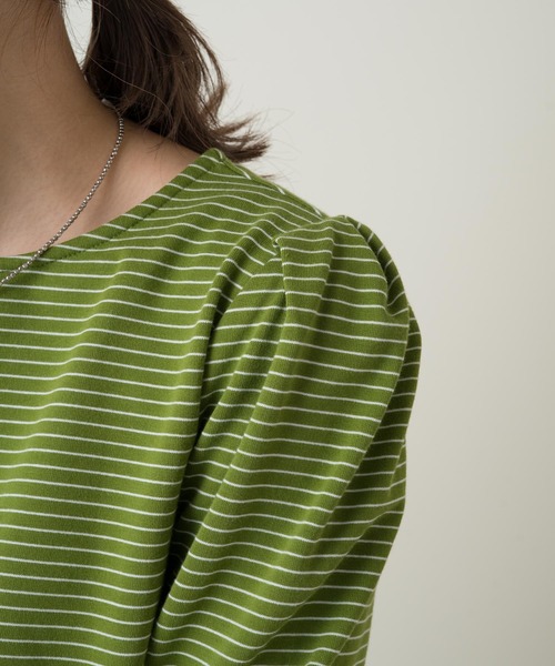 Kastane（カスタネ）の「パフボーダー７分袖Tee（Tシャツ/カットソー・レディース・サックスブルー/ピンク/グリーン・FREE）」の15枚目の写真