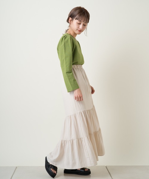 Kastane（カスタネ）の「パフボーダー７分袖Tee（Tシャツ/カットソー・レディース・サックスブルー/ピンク/グリーン・FREE）」の7枚目の写真